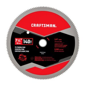 craftsman 7-1/4 inch 140 tooth fine finish carbon circular saw blade for plywood, osb, and plastic (cmas2725140)