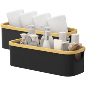 lifewit toilet tank topper paper basket 2 packs, bamboo foldable back of toilet organizer tray with handles, 9.5l bathroom fabric storage bins for countertop, shelves, closet, laundry, nursery, black