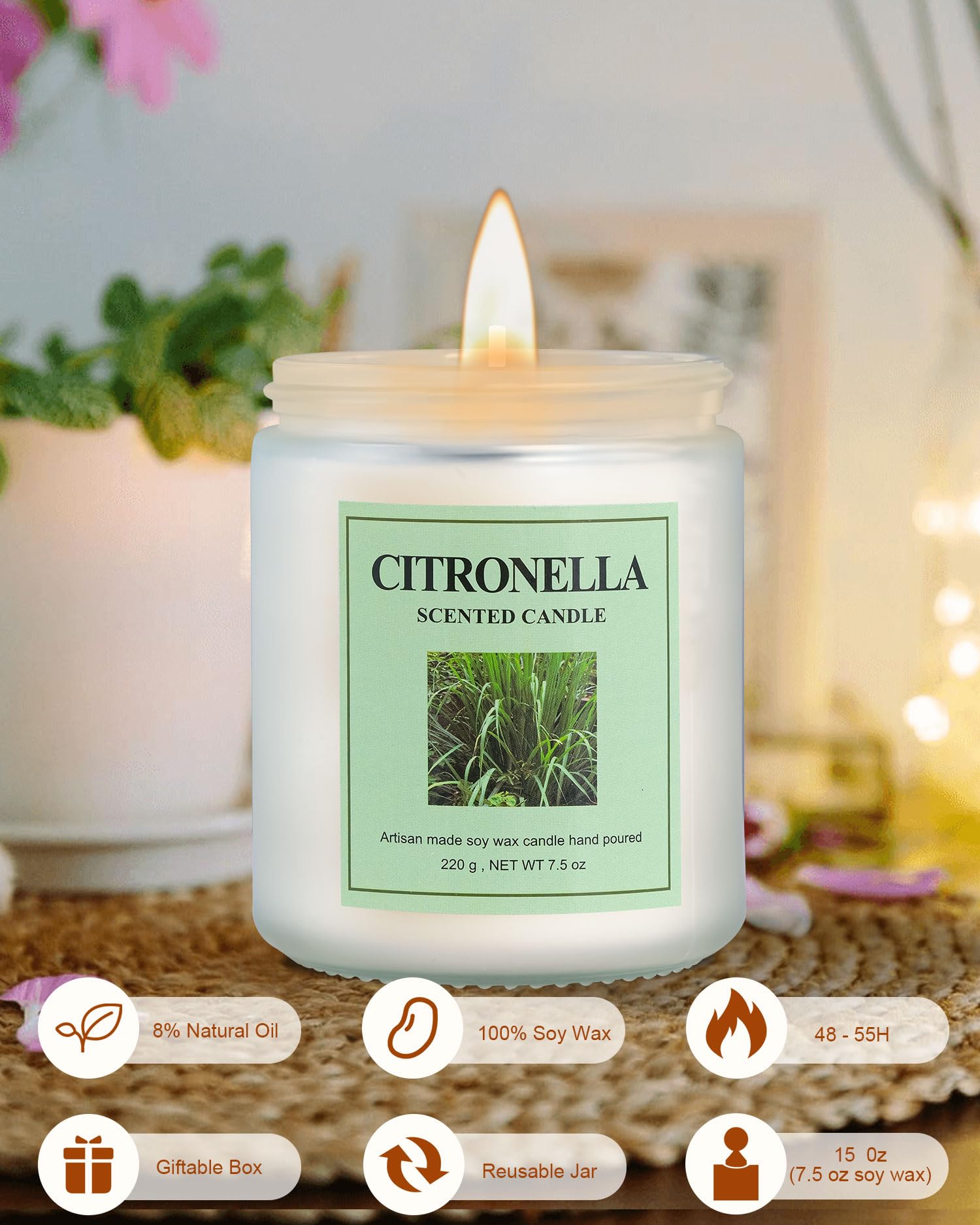 GITRANG 4 Pack Citronella Candle Set, 30 oz 200 Hour Home Aromatherapy Jar Candles, Long Lasting Aromatherapy Candles for Bedrooms Yoga Rooms Lounges Gardens Patios Balconies and Camping