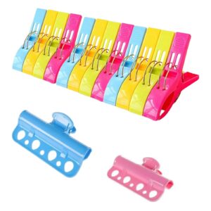 12pcs beach towel clips and 2pcs windproof clothes clips,plastic chair clips towel holder large quilt pegs clamps