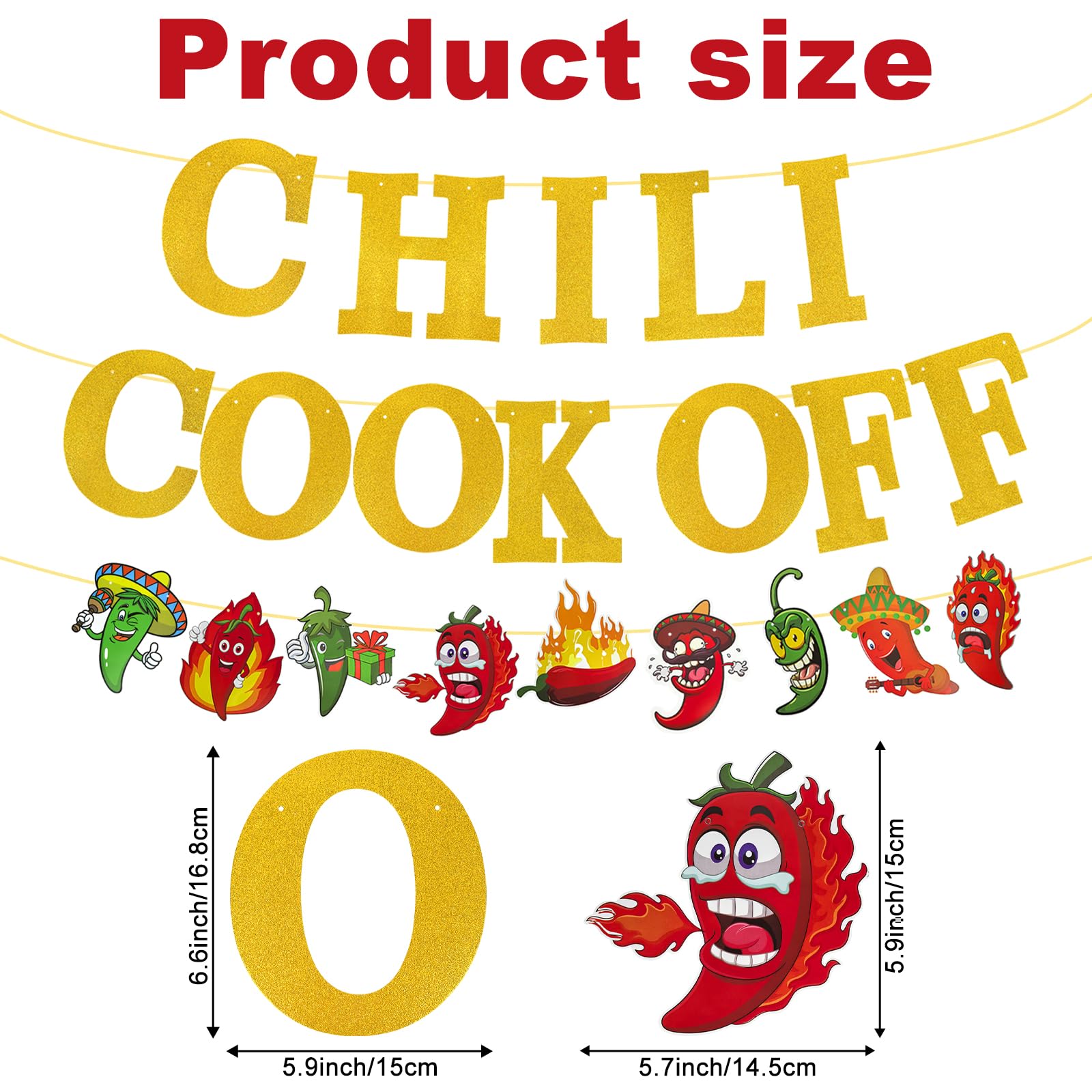 Shiny Chili Cook Off Banner Set - Pre-Assembled Chili Contest Pennants with Chili Pattern Flag and Accessories - Red Hot Chili Cooking Decor Banners - Perfect Chili Cook-Off Party Deco and Chili Decoration Banner Supplies (2 Pcs