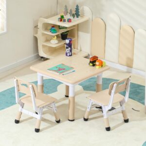 IFLETH Kids Table, Toddler Table and Chair Set, Height-Adjustable Kids Table and Chairs with 23.5''Lx23.5''W Graffiti Desktop, Table Chair for Ages 3-8, Child Table and Chair Set