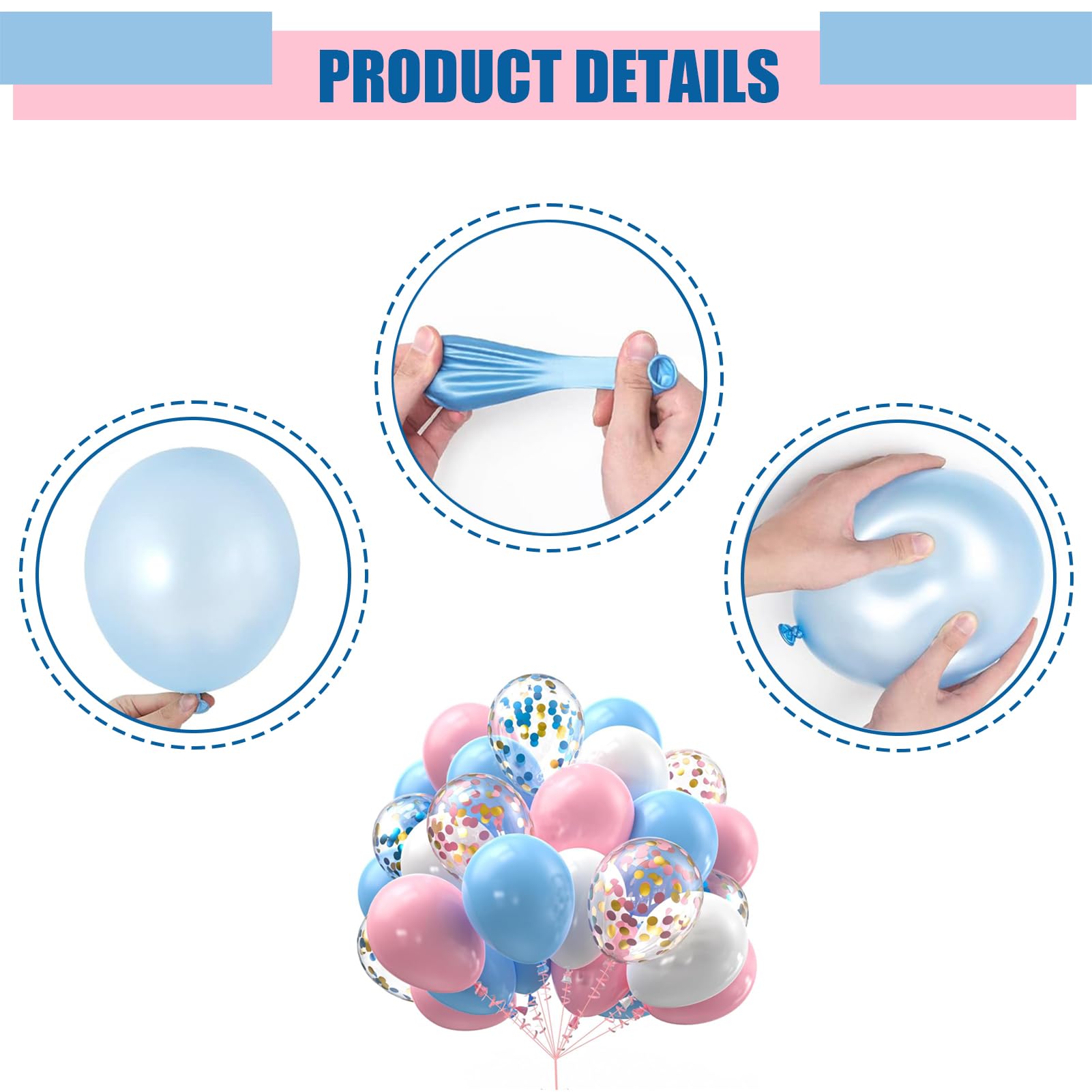 60PCS White Pink and Blue Balloons,Gender Reveal Balloon Pink and Blue Balloon Arch Kit,Suitable for Boy or Girl Gender Reveal Party Birthday Baby Bridal Shower Party Decorations