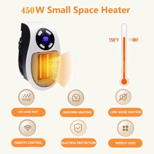 Smart Thermostat Space Heater,450W Portable Electric Small Heater With Timer/Overheat Protection,Safe heater,Energy-saving heater with LED Display,Heaters for Office Bathroom RV Indoor Use (White)