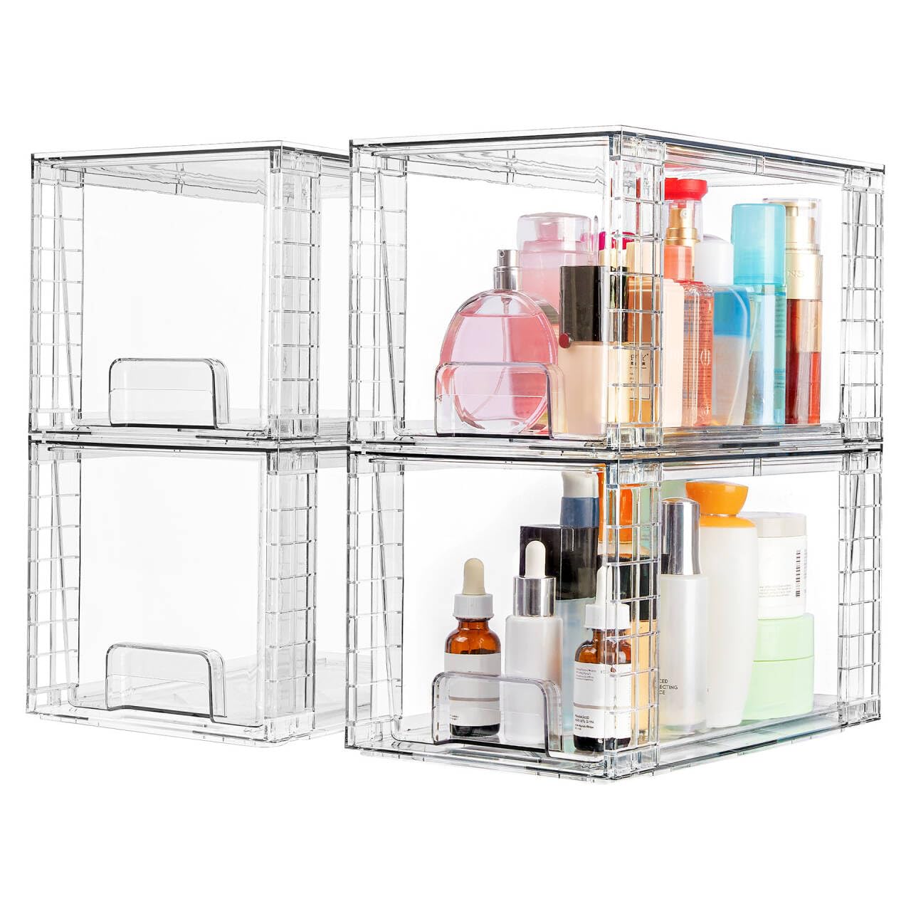 2 Pack Stackable Storage Drawers,Stackable Makeup Organizer, Acrylic Bathroom Organizer and Storage Drawers,Bathroom,Kitchen Undersink,Cabinet