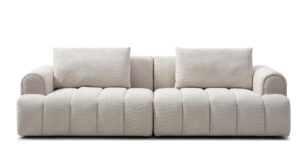 ssc satisuncasa 100“modern sectional sofa, 4-seater cloud couch granular fleece velvet upholstered sofa couch for living room/apartment/small space (beige+solid wood)