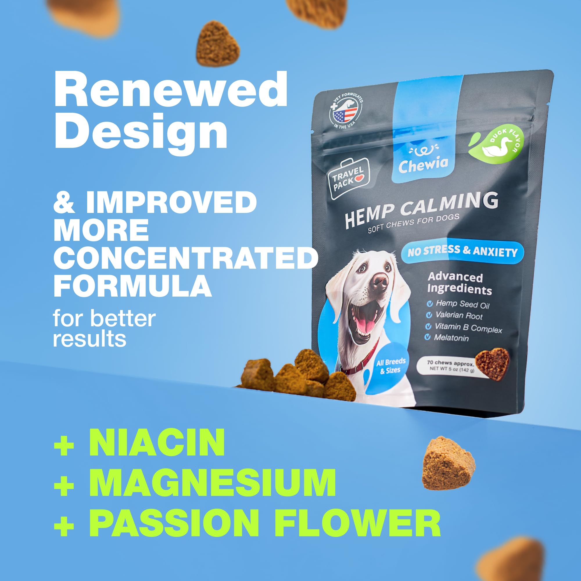 Dog Calming Treats - Hemp Calming Chews for Dogs - Dog Anxiety Relief for Vet Visits, Travel, Thunderstorms - L-Theanine, Chamomile Extract, Valerian Root