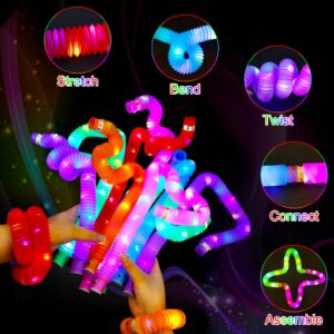 12 pcs Light Up Pop Tubes, Glow Sticks Bulk Party Favors for Kids 4-8 8-12 Pinata Goodie Bags Stuffers for Boys Girls Birthday Christmas Gifts Fidget Sensory Toys Glow in the Dark Party Supplies