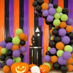 ORG Orange Purple and Black Foil Fringe Backdrop Curtains,2 Pack 3.3ftx8.2ft Halloween Tinsel Streamers Party Decortions, Photo Booth Props Backdrop for Birthday Anniversary Halloween Party Decoration