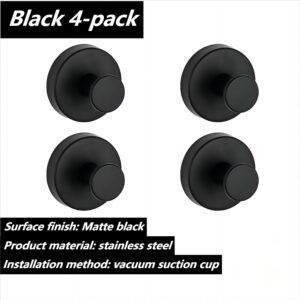 Xanadian Suction Cup Hooks for Shower, Bathroom, Kitchen, Glass Doors, Mirrors, Tiles - Loofah, Towel, Coat, Bathrobe Hooks to Hang up to 15 lbs - Waterproof, Dark, Matt Black (4 Pack)