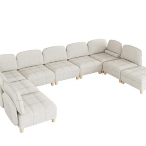 LLappuil Modular Sectional Sofa U Shaped Sectional Modular Sofa with Storage Convertible Modular Sectional Couch for Living Room, Removable Teddy Velvet 9 Seater Couch with Coffee Table, Beige