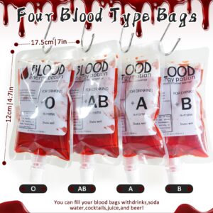 40pcs Blood Bags for Drinks, Vampire Accessories for Halloween Decorations Party Supplies, Reusable Iv Zombie Bloody Drinking Container, PVC Material, ABCD Printed, 8.45oz, 3pcs Funnel, 40pcs