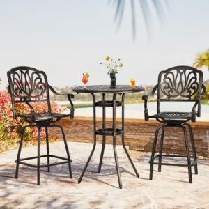 TITIMO Outdoor Patio Swivel Bar Stools - Set of 2 All-Weather Cast Aluminum Height Bistro Chairs Outdoor Furniture Bar Dining Chair for Garden Deck Backyard (Swivel Rocker Chairs Without Cushions)