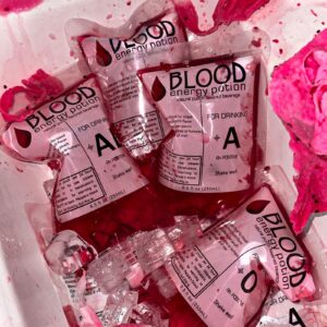 40pcs Blood Bags for Drinks, Vampire Accessories for Halloween Decorations Party Supplies, Reusable Iv Zombie Bloody Drinking Container, PVC Material, ABCD Printed, 8.45oz, 3pcs Funnel, 40pcs