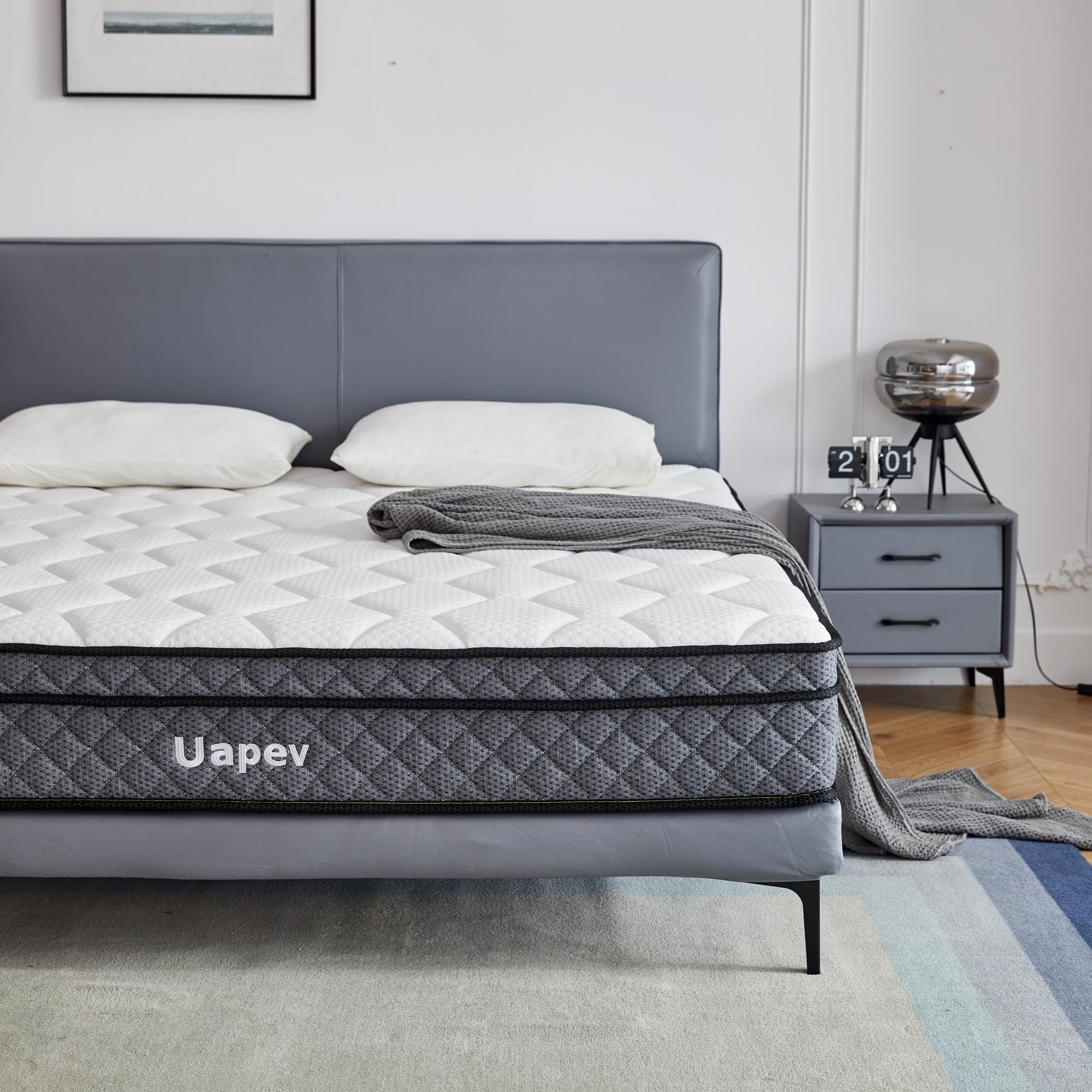 Uapev King Mattress,12inch Thickness Mattress in A Box,Memory Foam Hybrid Mattress,with Individual Pocket Spring for Motion Isolation & Silent Sleep,Pressure Relief,Plush Texture.