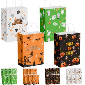 Hordely 24PCS Halloween Kraft Trick or Treating Bags with Handles, Paper Halloween Candy Gift Bags for Kids, Reusable Bulk Halloween Party Small Goody Bags, 5.90 x 3.15 x 8.27 In