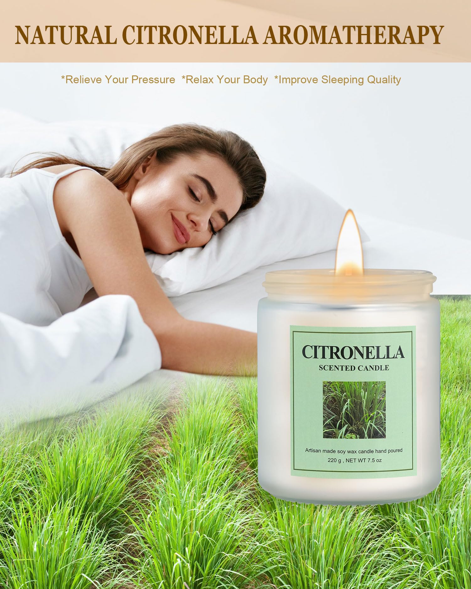 GITRANG 4 Pack Citronella Candle Set, 30 oz 200 Hour Home Aromatherapy Jar Candles, Long Lasting Aromatherapy Candles for Bedrooms Yoga Rooms Lounges Gardens Patios Balconies and Camping