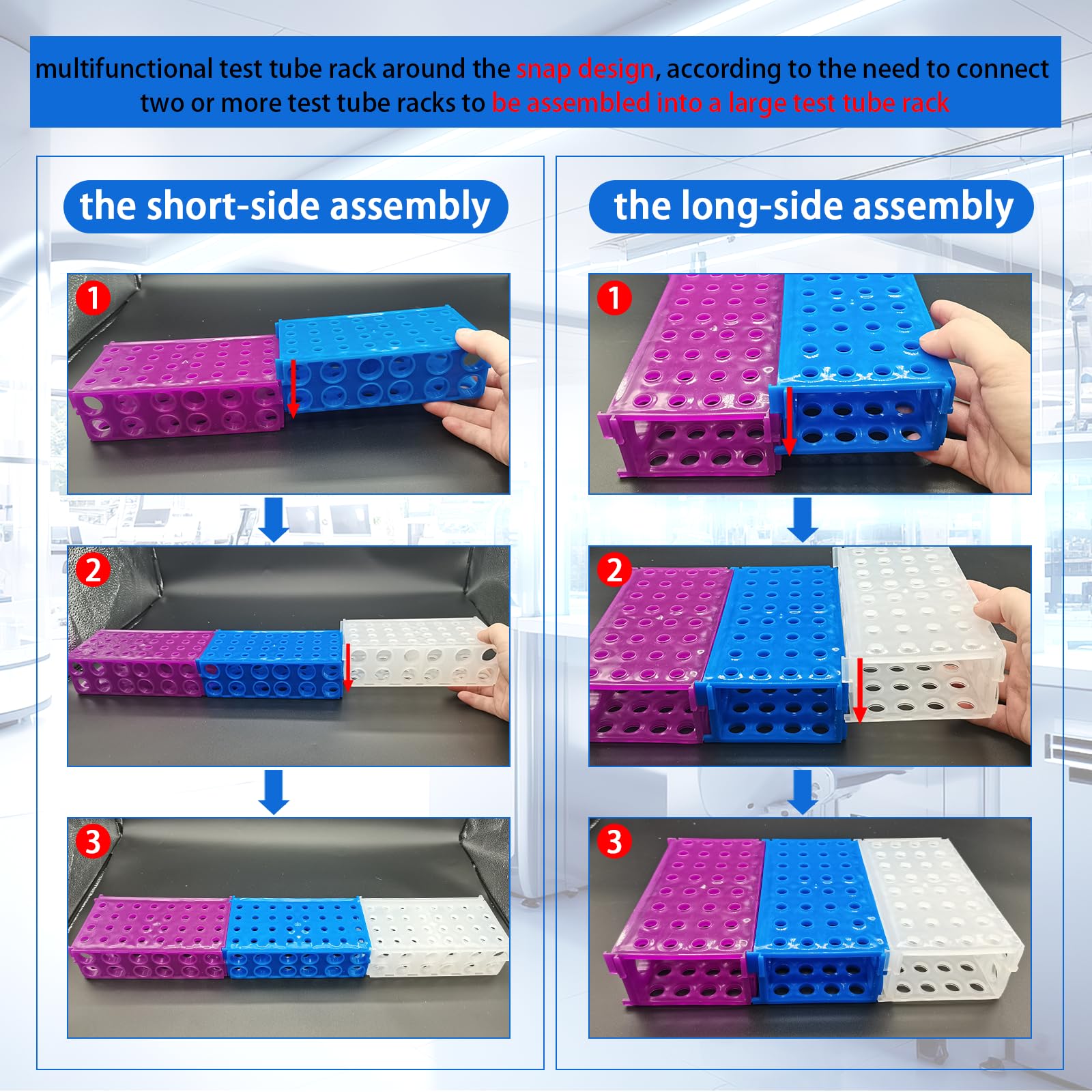 Saricho Multi-Function 4-Sided Test Tube Racks, 4-Way Test Tube Racks,Test Tube Holders, Pack of six(Blue, Purple,White, Yellow, Green and Orange)