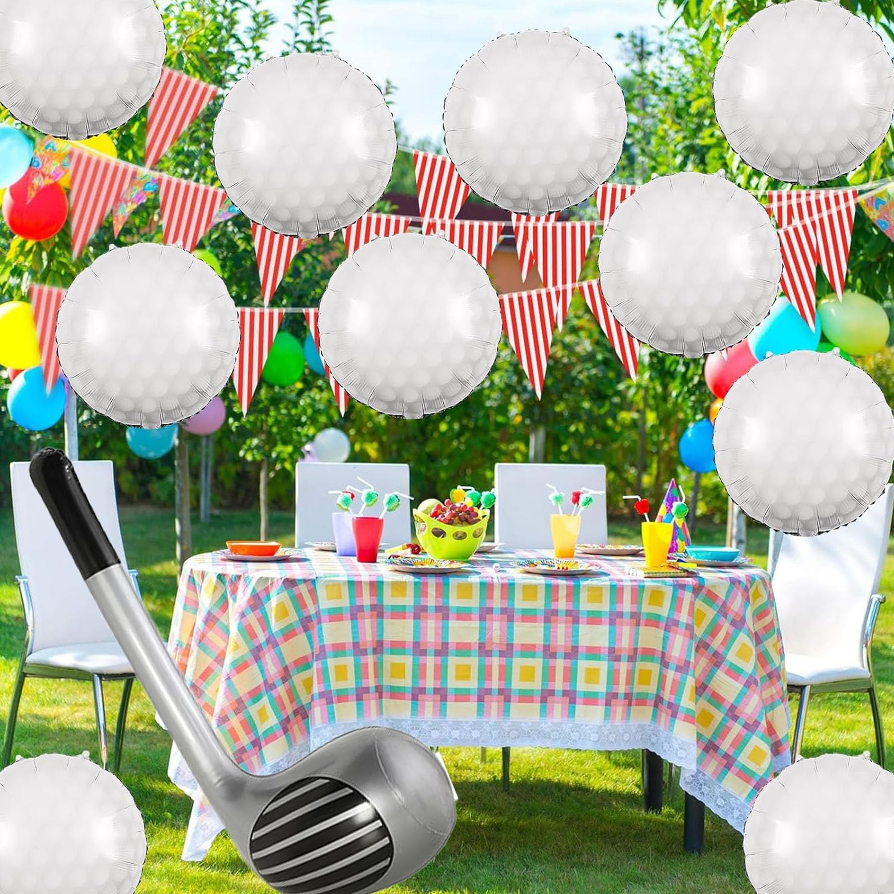 8 PCS Golf Balloons Golf Themed Party Decorations,2 Pcs Inflatable Golf Club 6 Pcs 18'' Huge Golf Ball Balloons,Party Accessory,Foil Mylar Golf Ball Balloons For Birthday Sports Graduation Party