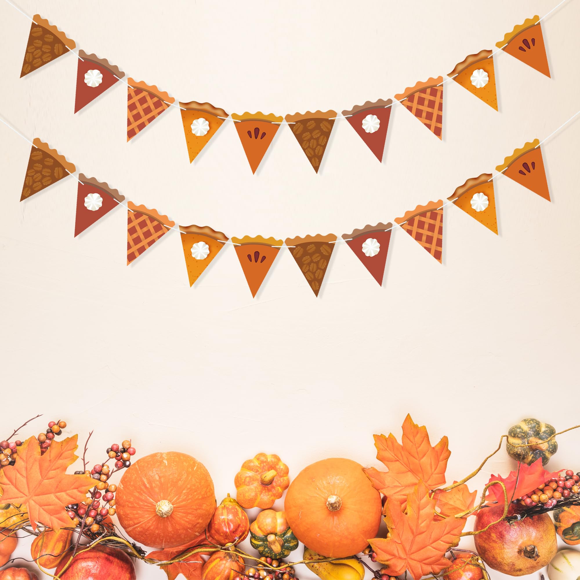 VILIFEVER Pumpkin Pie Banner Thanksgiving Decorations, Pie Slices Bunting, Thanksgiving Banner, Fall Party Decor Harvest Home Mantel Decorations Party Supplies