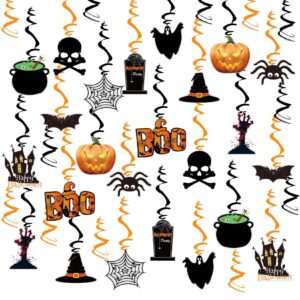 Halloween Hanging Swirl Ceiling Decorations - 24 Pcs Hanging Streamers Halloween Ceiling Decor with Ghost Pumpkin Spider Skull for Home Halloween Party Supplies