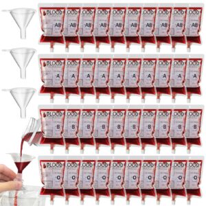 40pcs blood bags for drinks, vampire accessories for halloween decorations party supplies, reusable iv zombie bloody drinking container, pvc material, abcd printed, 8.45oz, 3pcs funnel, 40pcs