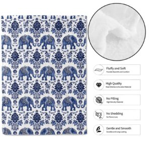 MIEPOS Blue Elephant Throw Blanket,50x60in,Soft,Lightweight Flannel,Floral Flower Boho Blankets - Gifts for Kids & Animal Lovers,for Couch Office Travel,Home Living Room Bohemian and Indian Decor