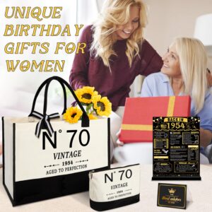 70th Birthday Gifts for Women Canvas Tote Bag Travel Gear, Unique 70 Years Old Gifts for Wife Sister Mom Aunt Friends Her, Vintage N°70 Beach Bag & Cosmetic Bag & Back in 1954 Poster