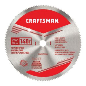 CRAFTSMAN 7-1/4 Inch 140 Tooth Fine Finish Carbon Circular Saw Blade for Plywood, OSB, and Plastic (CMAS2725140)