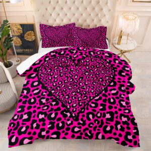 CCoutueChen Pink Leopard Print Comforter Set King Size Couple Love Bedding for Girls Cheetah Printed Bedding Comforter Wildlife Skin Fur Quilt Set Soft Lightweight Down Comforter Set for All Season