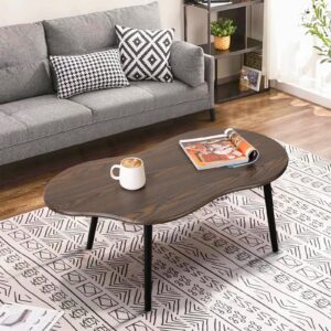 Modern Coffee Tables for Living Room Cloud Shape Center Table Industrial Irregular Wood Grain Table Top Coffee Table, Rustic Brown Unique Furniture for Living Room Home