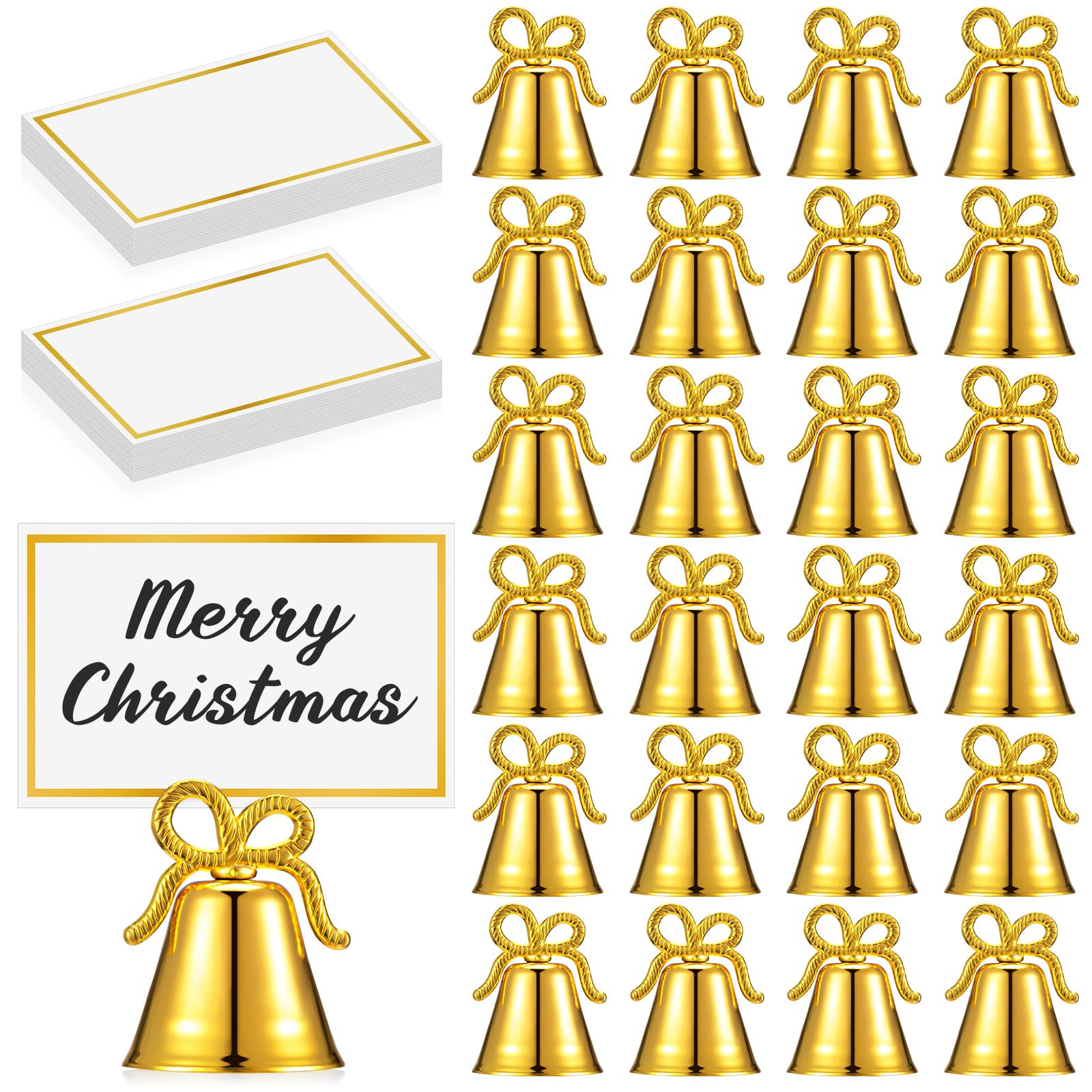 Watersay 12 Pcs Christmas Card Holders Jingle Bell Gold Table Number Holders Metal Picture Holders for Tables Card Holder Wedding Table Number Holder for Photos Signs Memo Notes Restaurants Birthday