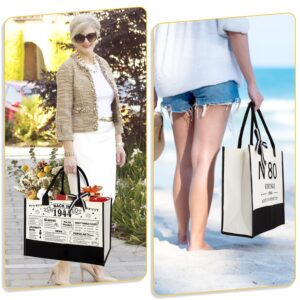 80th Birthday Gifts for Women Canvas Tote Bag Travel Gear, Unique 80 Years Old Gifts for Wife Sister Mom Aunt Friends Her, Vintage N°80 Beach Bag & Cosmetic Bag & Back in 1944 Poster