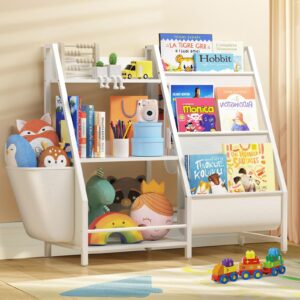 kids bookshelf and toy storage, montessori toddler bookshelf for kids, baby bookcase toy storage organizer for kids rooms, playroom, bedroom, nursery