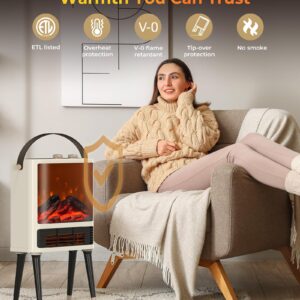 Fireplace Heater, Fireplace Space Heater for Indoor Use, Space Heater with Realistic 3D LED Flame, 2 Modes, Overheating & Tip-Over Protection, 1500W Fireplace Electric Heater for Bedroom White