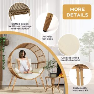 Yechen Egg Chair Outdoor, Oversized Wicker Patio Chairs with 350LBS Capacity, Rattan Porch Chair, 6.69'' Cushions for Living Room, Bedroom, Garden, Round Nest Chairs with Steel Stands Easy Assembly