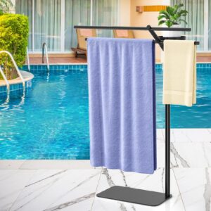 XIGOO Standing Towel Rack for Spacious Bathroom, 31.5 Inch Wide Large Towel Stand, Pool Towel Rack Outdoor Towel Drying Rack Blanket Rack for Living Room Hot Tub