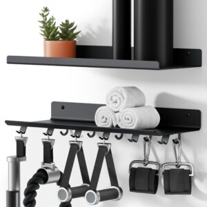 crostice 2-tier floating shelf compatible with tonal accessories, shelf for home gym storage, gym rack wall mount organizer, workout metal shelf holder, t-bracket lock adapter hanger, shelf with hooks