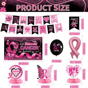 Breast Cancer Awareness Decorations,Breast Cancer Awareness Banner,Breast Cancer Awareness backdrop,Breast Cancer Awareness Balloons Honeycomb Centerpieces,Breast Cancer Awareness Supplies Decorations for Women Charity Activities