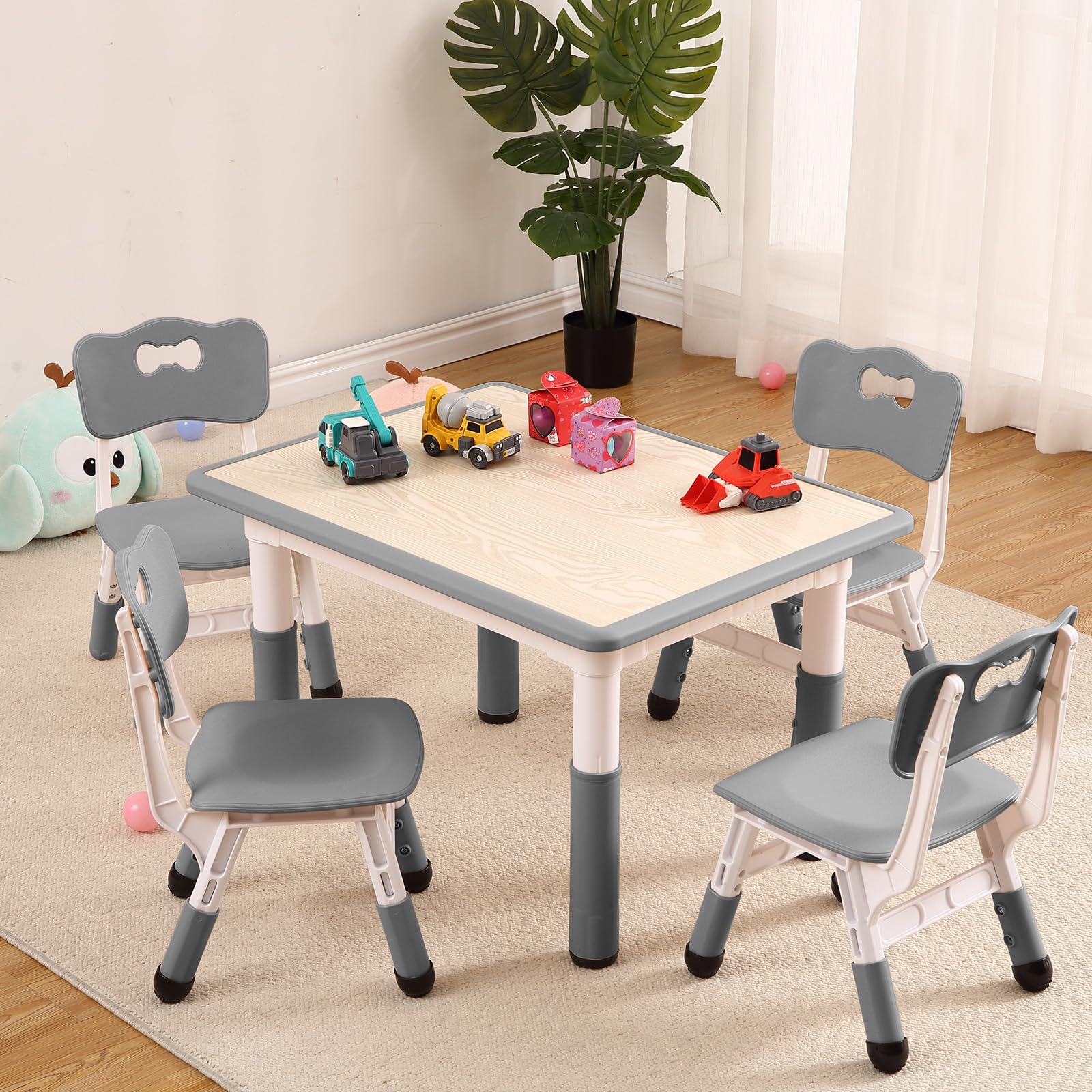 GAOMON Kids Table and 4 Chair Set,Height Adjustable Toddler Arts & Crafts Table and Chair Set for Ages 2-10,Max 300lbs Kids Activity Art Table for Classroom Daycares,Home