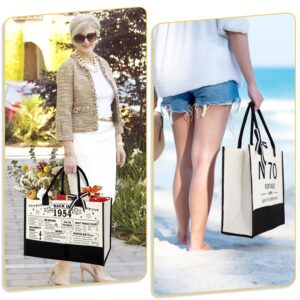 70th Birthday Gifts for Women Canvas Tote Bag Travel Gear, Unique 70 Years Old Gifts for Wife Sister Mom Aunt Friends Her, Vintage N°70 Beach Bag & Cosmetic Bag & Back in 1954 Poster