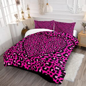 CCoutueChen Pink Leopard Print Comforter Set King Size Couple Love Bedding for Girls Cheetah Printed Bedding Comforter Wildlife Skin Fur Quilt Set Soft Lightweight Down Comforter Set for All Season