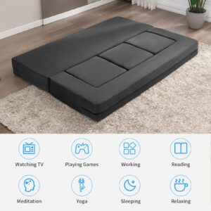 PUREMIND 10 Inch Folding Sofa Bed, Velvet Convertible Floor Sleeper Sofa with 3 Ottomans, Upholstered 2-in-1 Fold Out Couch Bed Queen Size Guest Bed Foldable Mattress for Living Room, Office