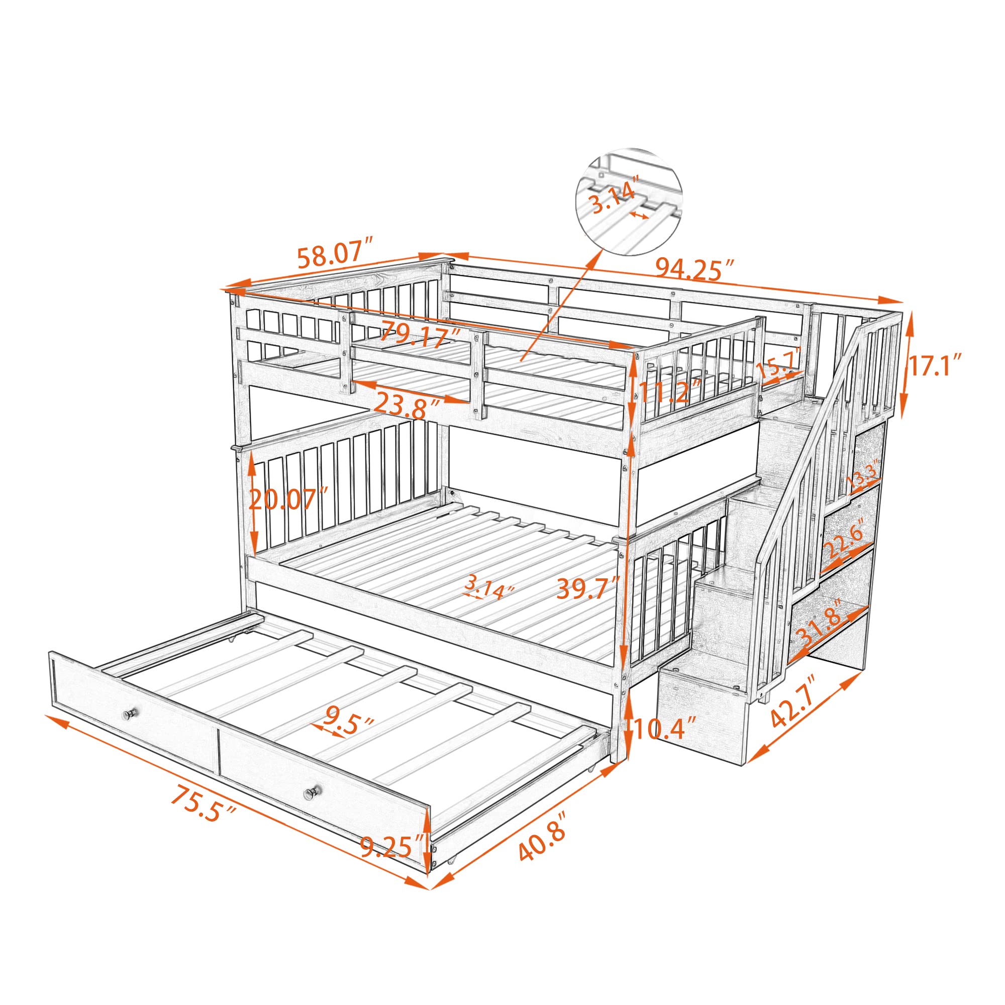 Harper & Bright Designs Full Over Full Bunk Bed with Stairs and Trundle, Wooden Bunk Bed Frame with Storage, for Kids Teens Adults - Espresso