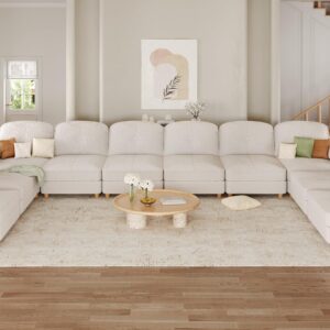 LLappuil Oversized Sectional Couch with Storage, Extra Large U Shaped Sofa Set with Reversible Chaise,113.5 Inch Width, 10 Seat Modular Sofa Sectional for Living Room, Off White, Teddy Velvet