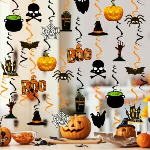 halloween hanging swirl ceiling decorations - 24 pcs hanging streamers halloween ceiling decor with ghost pumpkin spider skull for home halloween party supplies