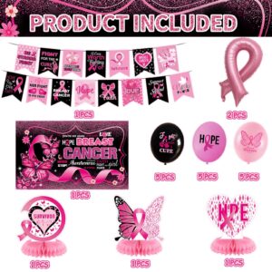 Breast Cancer Awareness Decorations,Breast Cancer Awareness Banner,Breast Cancer Awareness backdrop,Breast Cancer Awareness Balloons Honeycomb Centerpieces,Breast Cancer Awareness Supplies Decorations for Women Charity Activities