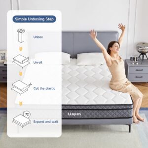 Uapev Full Mattress,12inch Thickness Mattress in A Box,Memory Foam Hybrid Mattress,with Individual Pocket Spring for Motion Isolation & Silent Sleep,Pressure Relief,Plush Texture.