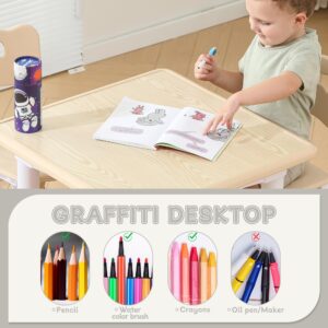 IFLETH Kids Table, Toddler Table and Chair Set, Height-Adjustable Kids Table and Chairs with 23.5''Lx23.5''W Graffiti Desktop, Table Chair for Ages 3-8, Child Table and Chair Set