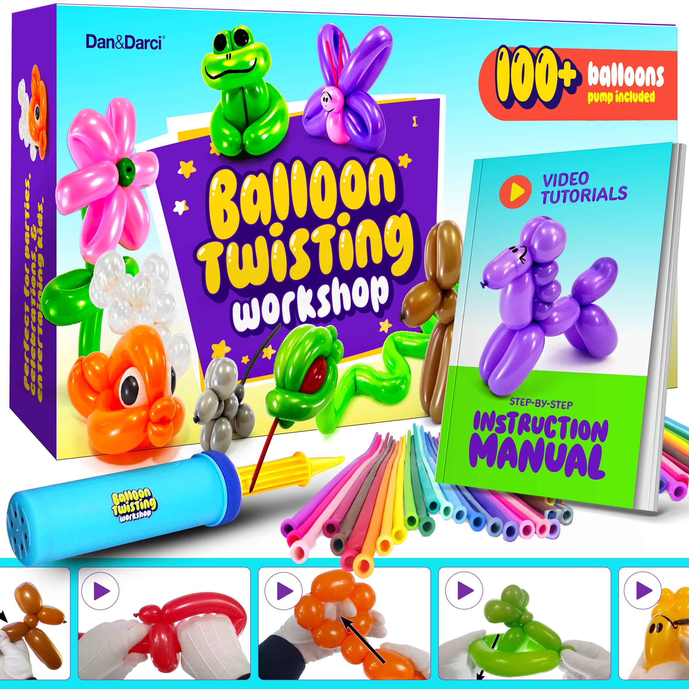 Balloon Animal Twisting Kit With Pump for Kids - Boy & Girl Birthday Gifts for Girls and Boys - Arts and Crafts for Kids Ages 8-12 - 6 7 8 9 10 11 12 Year Old Girl Birthday Gift - Animal Balloons